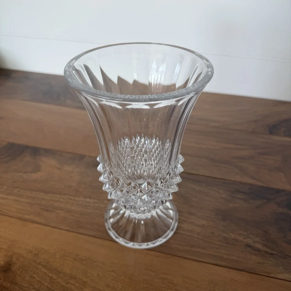 Cristal‎ D'Arques-Durand Footed Tall Fluted Vase Longchamp Clear Crystal Vintage